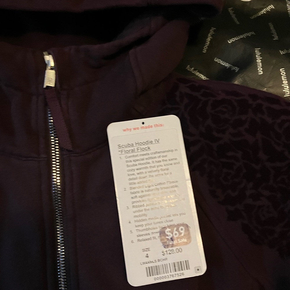 EUC Lululemon Scuba Hoodie IV *Floral Flock, Sz 4, BLACK CHERRY - Picture 2 of 10